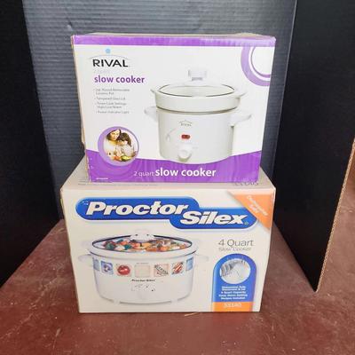 2 NEW Slow Cookers - 2 Quart Rival & Proctor Silex 4 Quart Unit With Vegetable Print