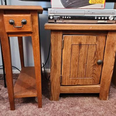 2 Light Wood Night Stands -  Narrow With One Drawer, 1 Square With Shelf Cabinet Storage Underneath