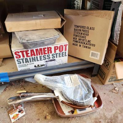 All NEW Kitchen Cookware - Pans, Cast Iron Sandwich Pan, Bacon Press, Steamer Pot, Spoon Rest Set