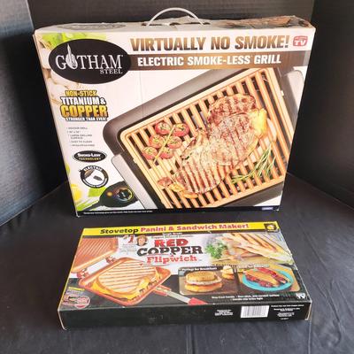 NEW Gotham Steel Electric Smokeless Grill & Red Copper Flipwich Pan