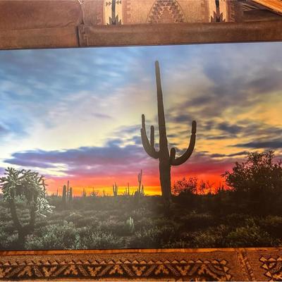 Desert Sunset Cactus Art - Landscape Canvas 48”x32”