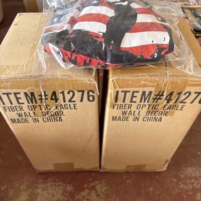 Patriotic - 2 NEW Fiber Optic Eagle Wall Decor + Patriotic Veterans Proud Supporter Large Tshirt
