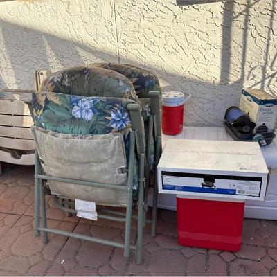 Let’s Go Camping! NEW BBQ Grill, 3 Coolers, Canteen, Pans, 2 Chairs, Foldable Table