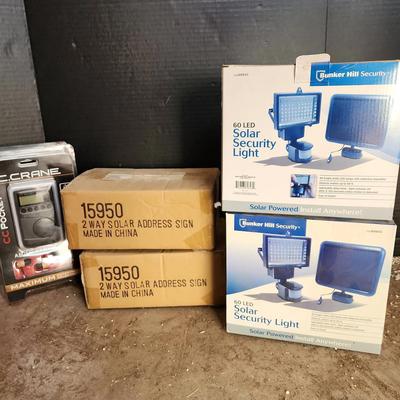 Outdoor Home - All NEW, 2 60 LED Solar Security Lights, 2 Solar Address Signs, 2 Crane Radios