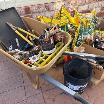 Yard / Gardening - True Temper Wheelbarrow, Soil, Pruners, Gloves, LED Stakes, Bucket