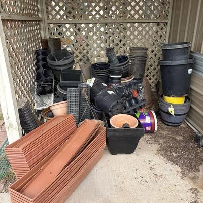 Gardening - Plastic Box Planters, Plastic Barrel Planters, Assorted Pots / Trays + Chicken Wire