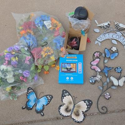 Butterflies & Flower Yard Art & AccuRite Weather Station 
