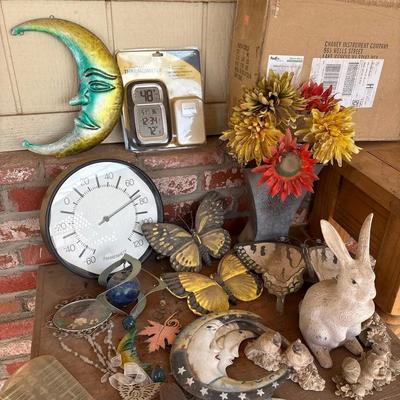 Patio Garden Decor - Thermometers, Weather Station, Rain Gauge, Butterflies, Rabbit, Moons