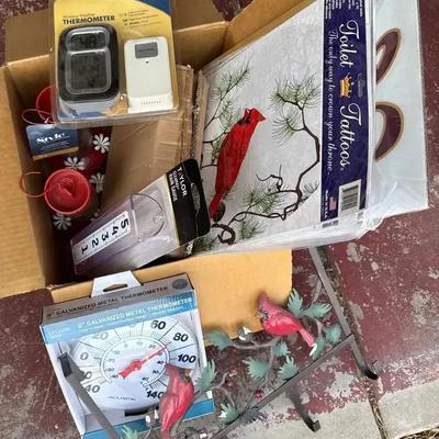 Bird Robin Outdoor Decor - Metal Coat Hanger, Wireless Weather Thermometer, Rain Gauge, Bird Feeders