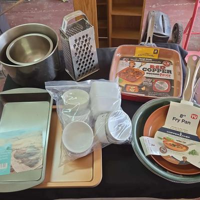 Kitchen & Baking Essentials - Red Copper Skillet & Fry Pans, Baking Sheets, Ramekins, Bowls