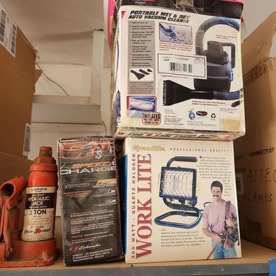 Car Care - 2 Ton Hydraulic Jack, New Speed Charger, New Portable Wet Dry Vac, New Work Lite