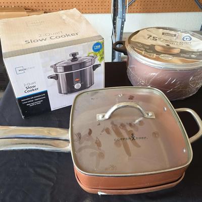 3 Copper Chef Pans - Square Skillet (One Lidded), Soup Stock Pan &  2-qt Crock Pot