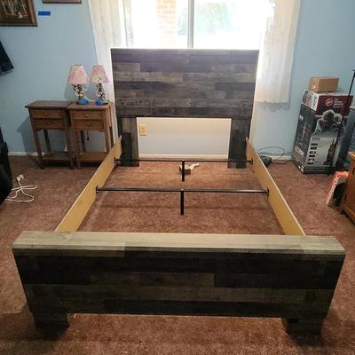 Ashley Furniture Full Size Bed - Headboard, Footboard, Rails, Frame, Wood Plank Look, Brown Gray