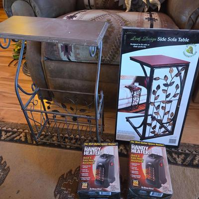 2 NEW! Side Sofa Tables & 2 Handy Heaters - Wrought Iron Accents, Great for Couch or Chair Arms