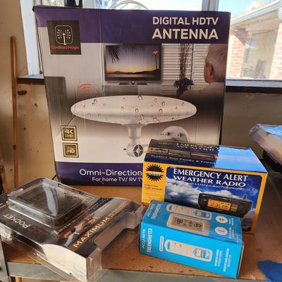 All NEW - Digital HDTV 360 Antenna, C Crane AM FM Pocket Weather Radio, Accurite Thermometer