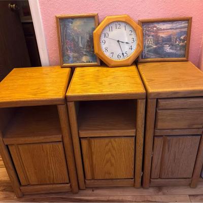 Living Room Ready - 3 Oak End Tables, Octagon Clock + 2 Framed Landscape Prints
