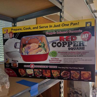NEW! Red Copper Square Pan - 10" , 5-pc. Set
