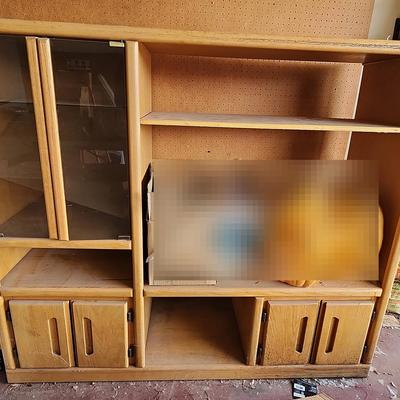 Entertainment Center, 2 Side Glass Doors, 5 Storage Shelves 2 With Closing Doors, 5 Ft W X 53" H 