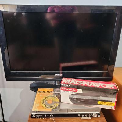 Samsung 31" TV, Panasonic VHS & DVD Player, Magnavox Rewinder & DVD CD Cleaner 