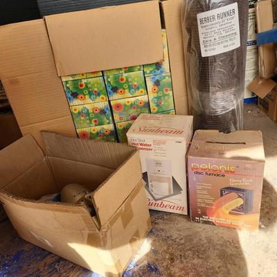 Household - Lots Of Tissues! New Sunbeam Hot Water Dispenser, New Berber Rug, Euro-pro Hand Vac