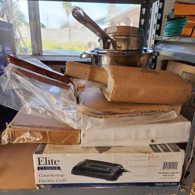 Cooking Essentials - NEW Elite Cuisine Countertop Electric Grill, Knife Sharpener, Aero 7 Pc Knife