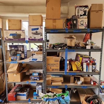 2 Light Gray EMPTY Steel Shelving Units, Shelving ONLY, Must Disassemble, Bring Tools