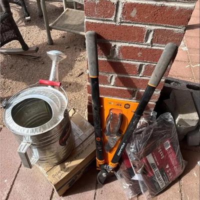 Gardening - 2 NEW Tarps 6’x8’, Fiskars Lopper, Metal Watering Can + Deluxe Weather Station 