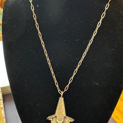 Sale Photo Thumbnail #102: Sterling Silver Navajo Turquoise Signed Timothy Lee Necklace 