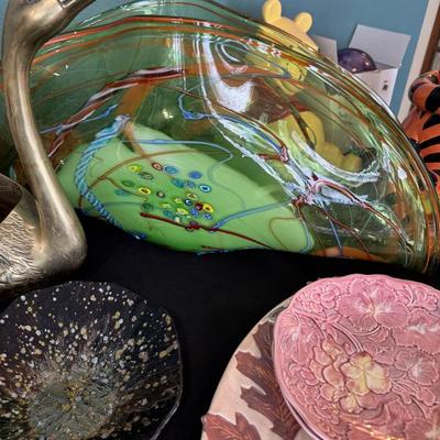 Sale Photo Thumbnail #5: VIZ Art Glass Collections Contemporary Murino Blown Glass Green Fan Design