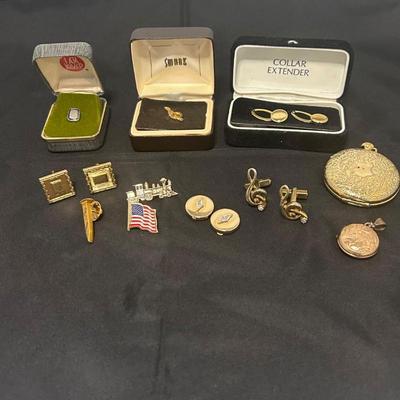 J vintage men s cufflinks, pins & lockets lot