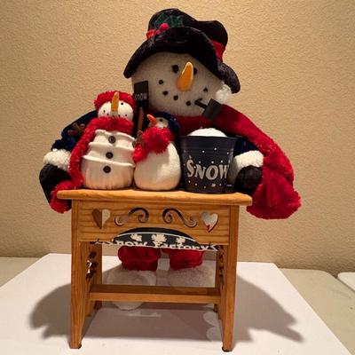 H dan dee vintage plush snowman with decorative bench