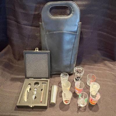 Z wine bag carrier with shot glasses and wine kit