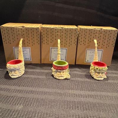 H three enesco heart of christmas santa with bell tealight holders