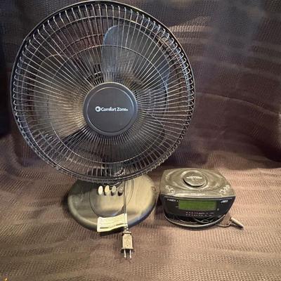 E comfort zone 3 speed fan and timex alarm clock lot
