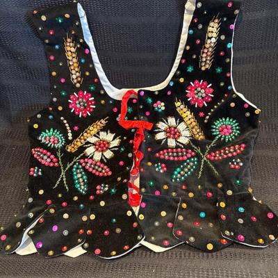 Z vintage polish folk costume vest black velvet beaded sequined