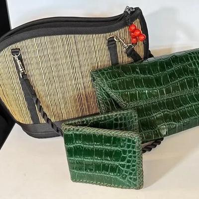 Vintage Green Animal Skin Handbag * Matching Wallet *