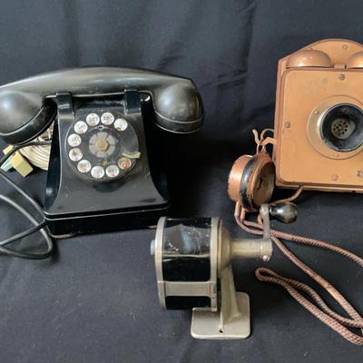 Two Vintage Telephones * One Vintage Pencil Sharpener with dent