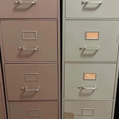 2 Vintage Metal 5-Drawer Filing Cabinets