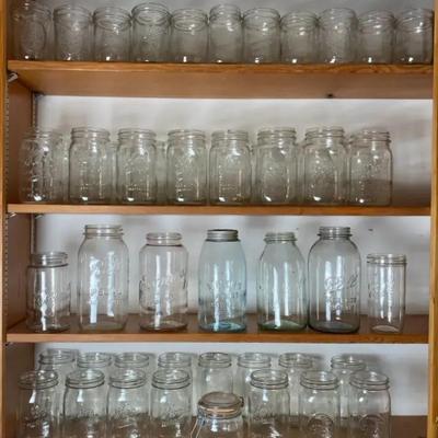 Large 50 Piece lot of Various Glass Jars *Ball *Kerr *Golden Harvest