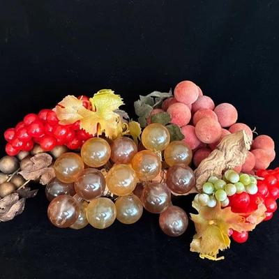 Bunches of Mid Century Grape Clusters  Decor * Glass Amber * Plastic and Velour Grape Clusters