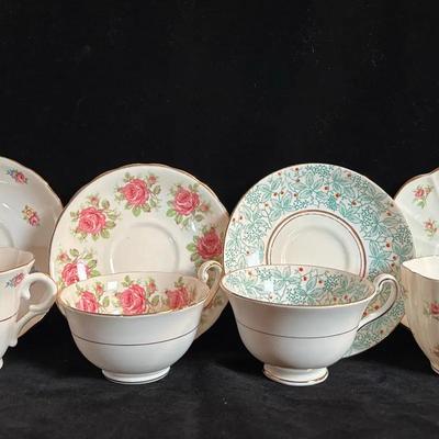 4 English Teacups/Saucers * Rosina * Victoria * Colclough 