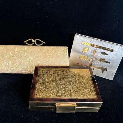 Seattle World’s Fair Metal Billfold Fair Cond.* Goldtone Metal Cigarette Case * Vintage Change Purse
