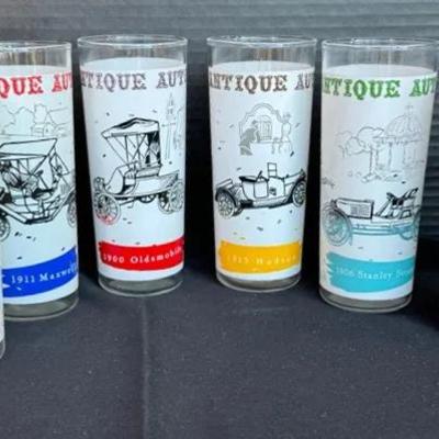 Set Of 6 Antique Autos Glasses *
