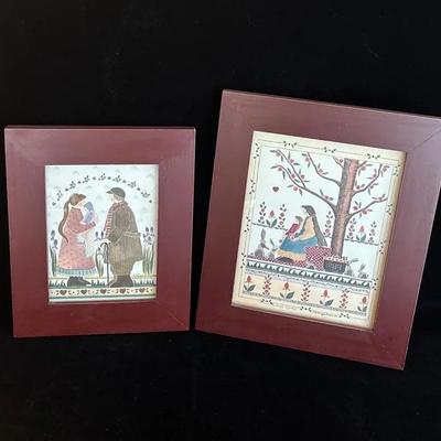 2 Signed Barbara Bourgeau - Richards Framed Limited Edition Folk Art Prints 