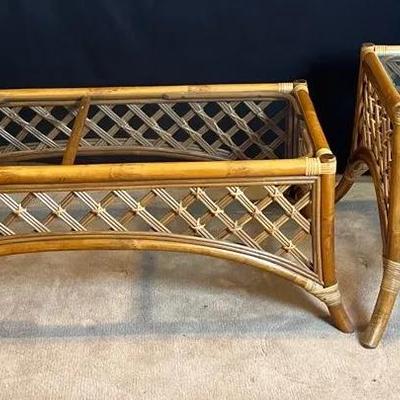 Ratan and Glass Coffee Table and Side Table
