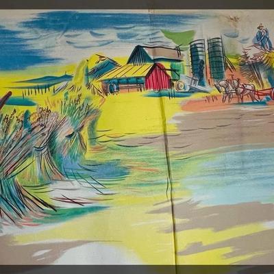 #1 RARE find! Large Raw Canvas Original Painting * Vintage Bon Marche Display Piece Seattle Downtown