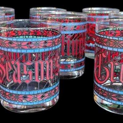 8 Holiday Glasses * ‘Season’s Greetings’ * 4 Inch *