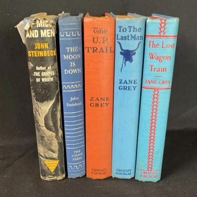 A Lot Of Five Vintage Hardback Books * Steinbeck * Zane Grey