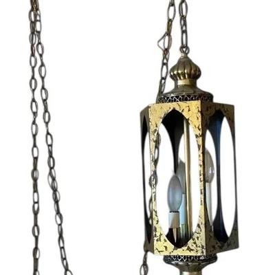 Mid Century Gold & Black Hanging Lamp
