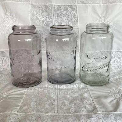 3 Antique Kerr “Economy” Glass Jars *Slight Purple tint to Glass
